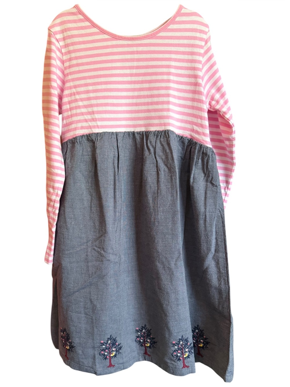 Beebay Pink Stripe and Chambray Tree-Embroidered Dress Size 7